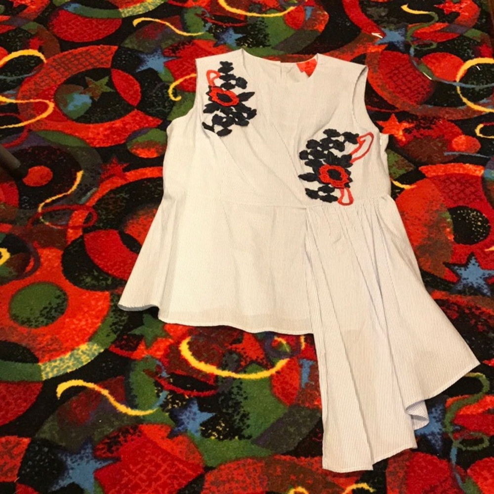 V. Cristina Embroidered Peplum Short Sleeve Top